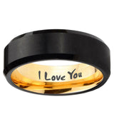 I Love You Beveled Edge Black And Gold Tungsten Carbide Men's Wedding Ring