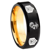 8mm Marine Army Sergeant Beveled Edge Black And Gold Tungsten Carbide Men's Bands Ring