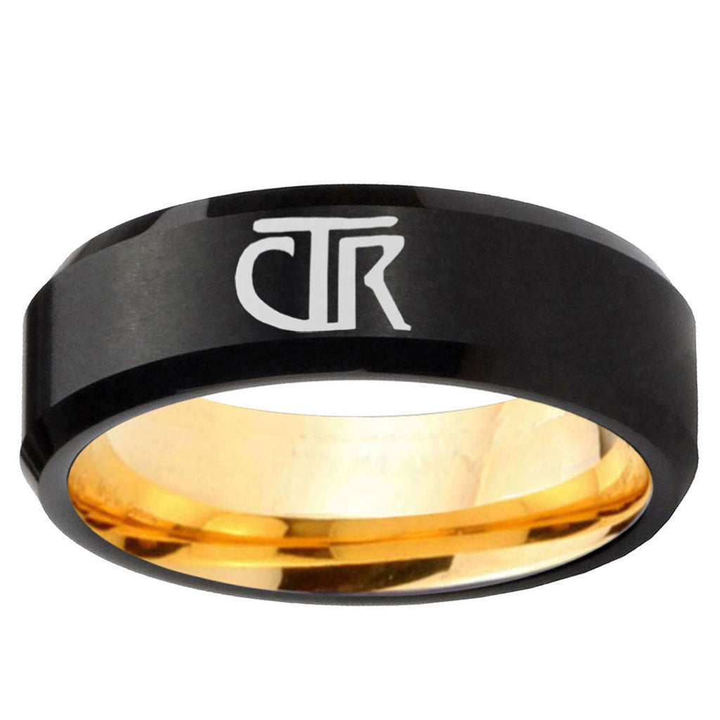 CTR Beveled Tungsten Carbide Black Gold Mens Promise Ring