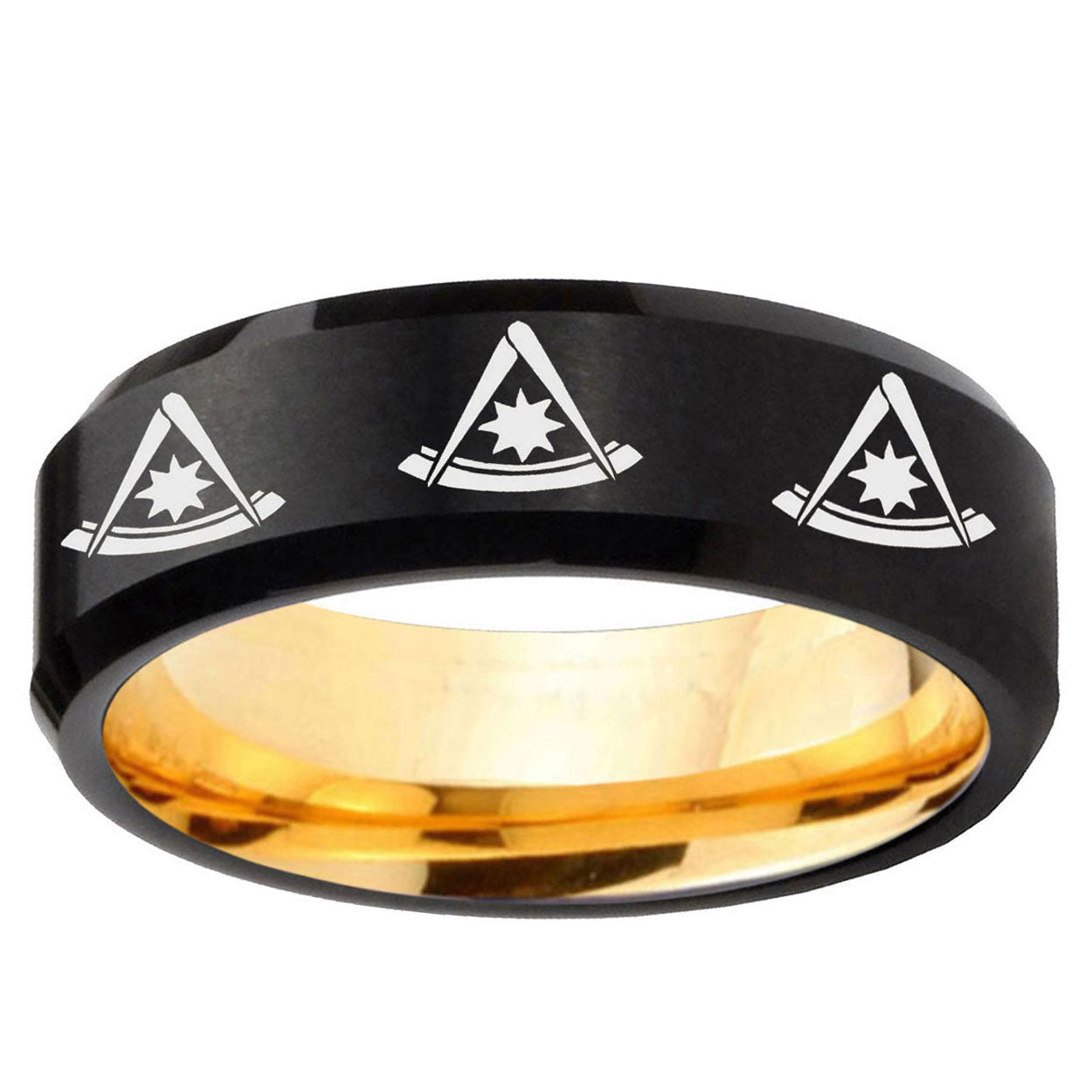 Multiple Pester Master Masonic Bevel Black Gold Tungsten Ring