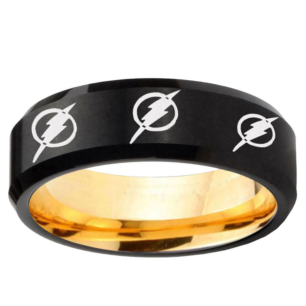 Multiple Flash Beveled Edge Black And Gold Wedding Band