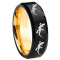 8mm Multiple Lizard Beveled Edge Black And Gold Tungsten Ring