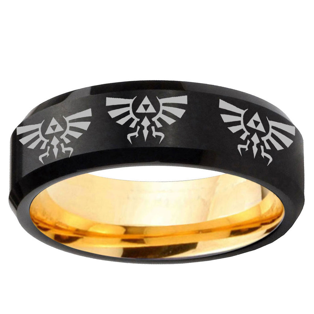 Multiple Zelda Skyward Sword Bevel Black Gold Tungsten Band