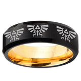Multiple Zelda Skyward Sword Beveled Edge Black And Gold Tungsten Bands Ring