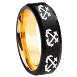 8mm Multiple Anchor Beveled Edge Black And Gold Tungsten Carbide Wedding Bands Ring