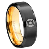 8mm Green Lantern Beveled Edge Gold Black Rings Engraved