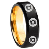 8mm Multiple Green Lantern Beveled Edge Black And Gold Unique Men Wedding Ring