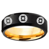 Multiple Green Lantern Beveled Edge Black And Gold Unique Men Wedding Ring