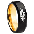 8mm Beveled Edge Black Gold Air Force Tungsten Engraved Ring
