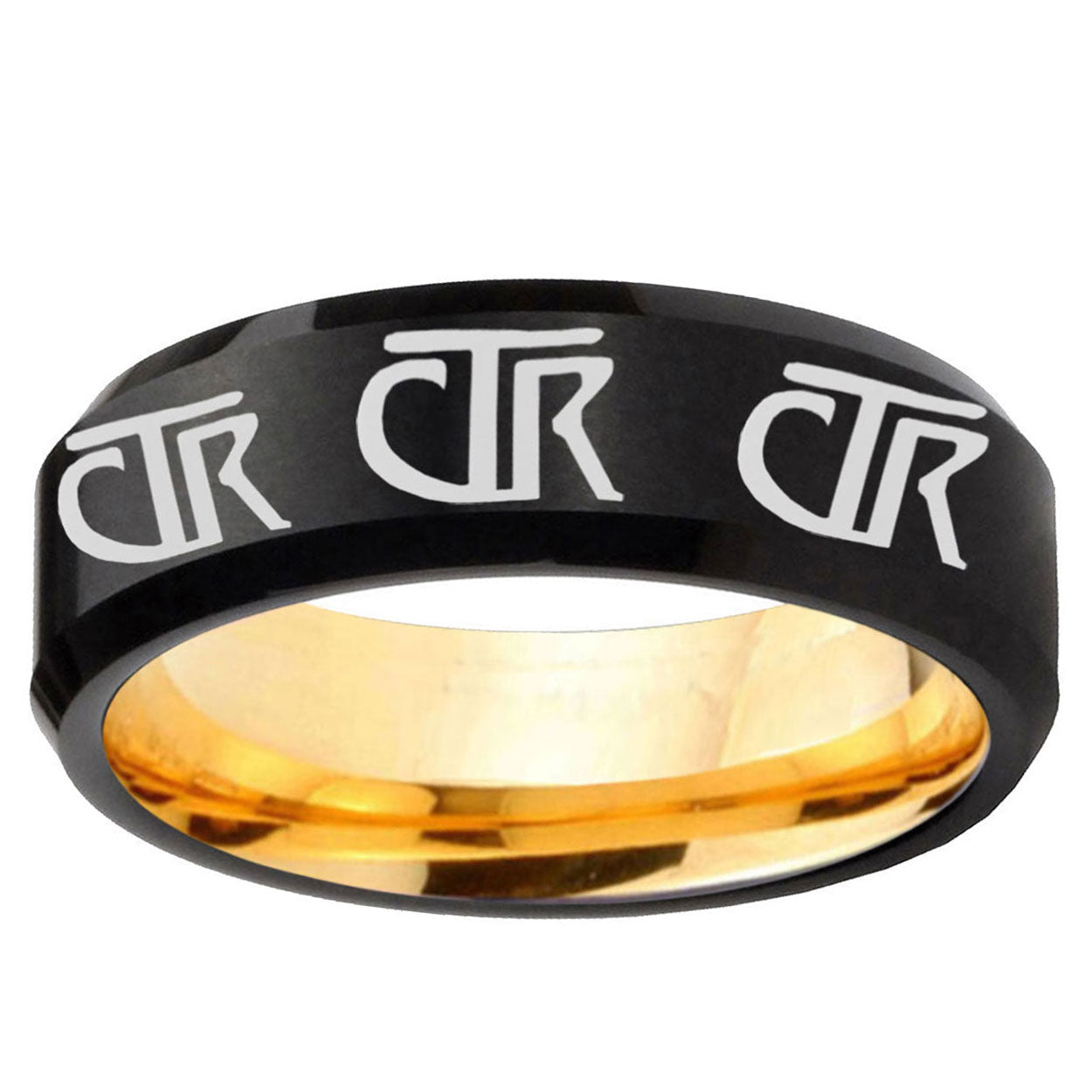 Multiple CTR Beveled Edge Black Gold Tungsten Promised Ring