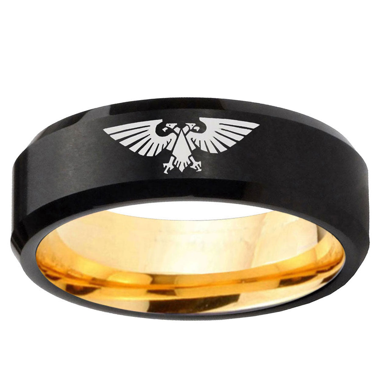 Aquila Beveled Edge Black Gold Tungsten Mens Promise Ring