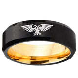Aquila Beveled Edge Black And Gold Tungsten Carbide Men's Promise Rings