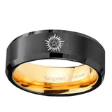 8mm Supernatural Beveled Edge Gold Black Rings Engraved