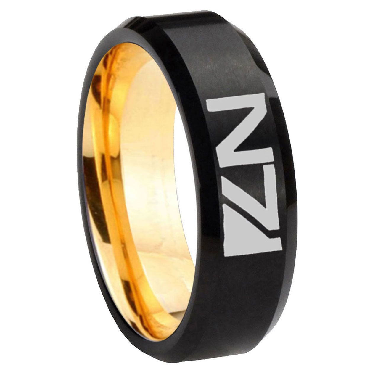 8mm N7 Design Beveled Edge Black And Gold Tungsten Wedding Ring