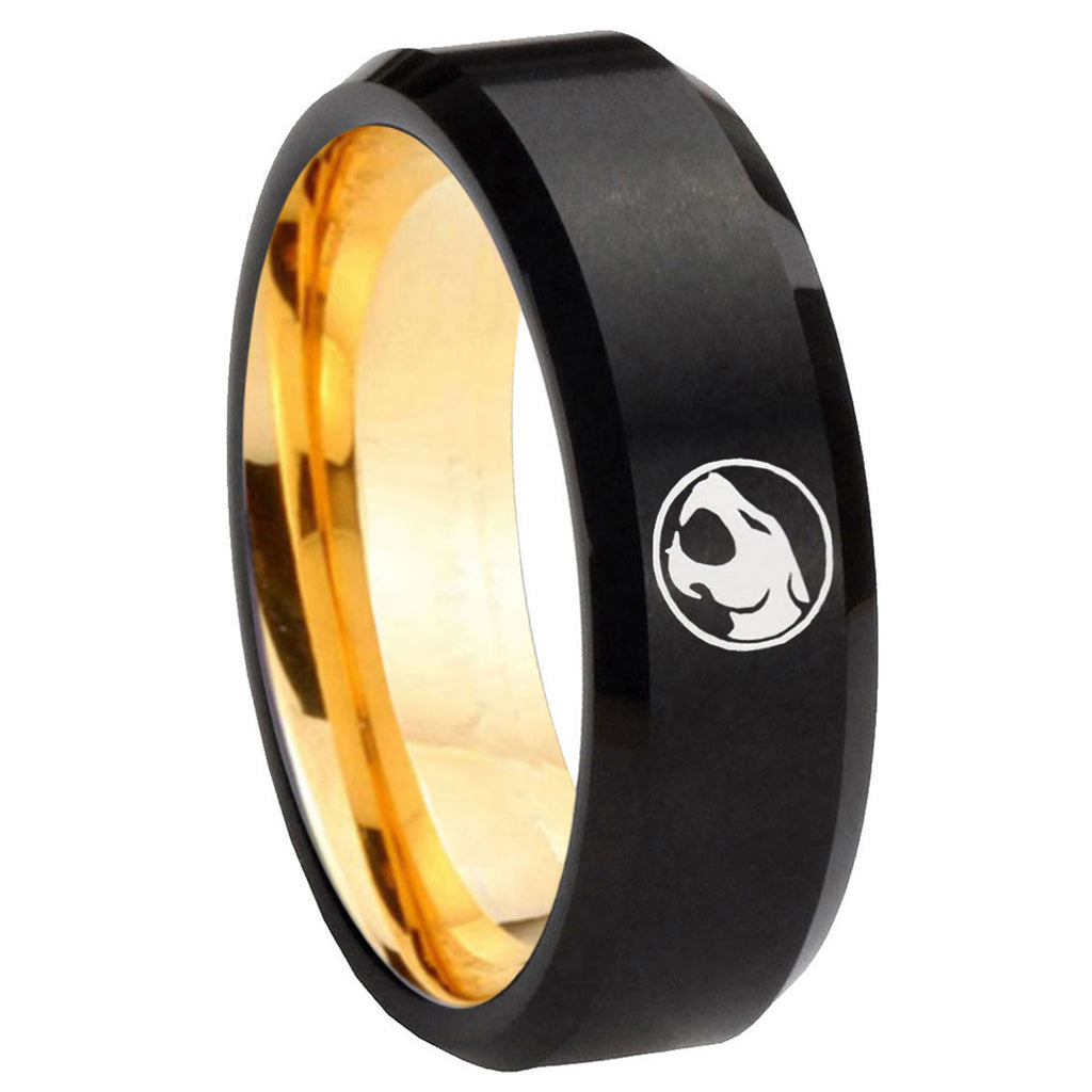 8mm Thundercat Beveled Edge Black And Gold Tungsten Men's Ring