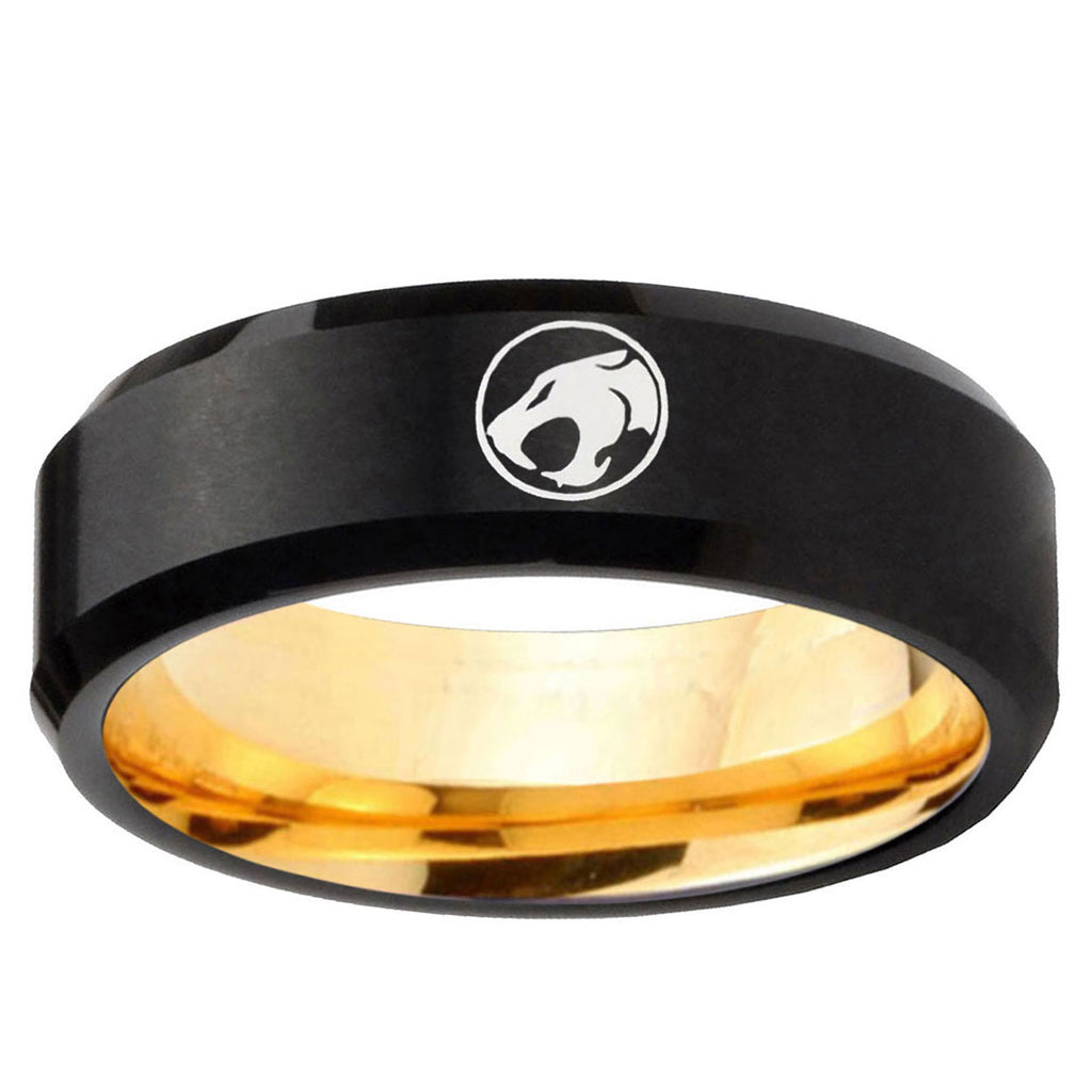 Thundercat Beveled Edge Black And Gold Tungsten Men's Ring
