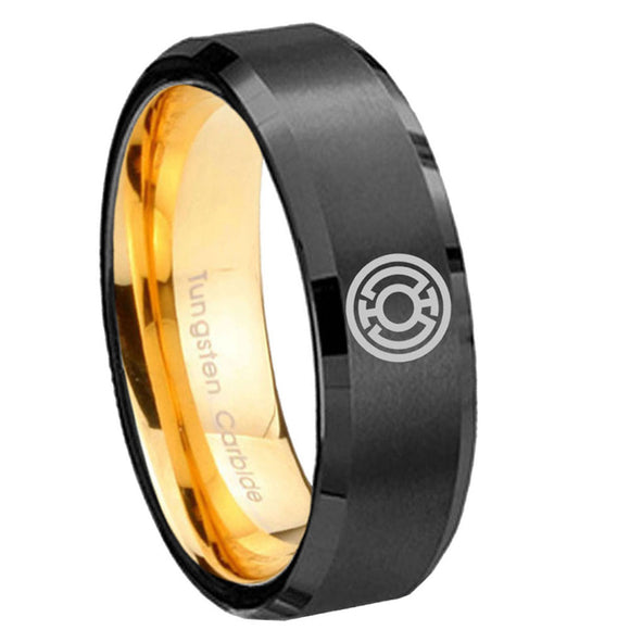 8mm Blue Lantern Beveled Edge Gold Black Rings Engraved