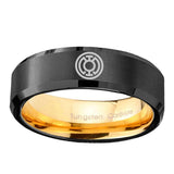 8mm Blue Lantern Beveled Edge Gold Black Rings Engraved