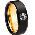 8mm Blue Lantern Beveled Edge Gold Black Tungsten Ring Engraved
