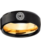 8mm Blue Lantern Beveled Edge Gold Black Rings Engraved