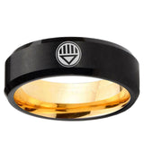 Lantern Corps Beveled Edge Black And Gold Men's Steel Wedding Bands