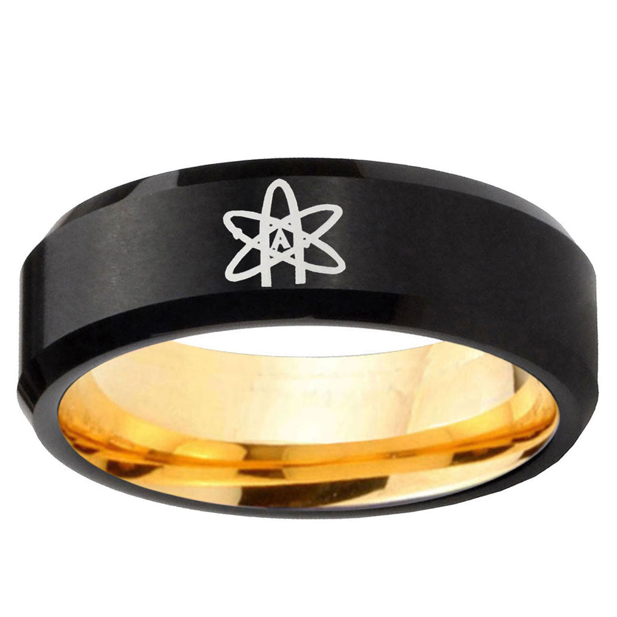 American Atheist Beveled Edge Black And Gold Tungsten Ring