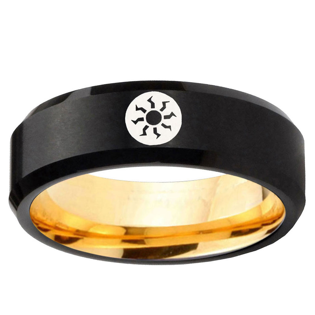 Magic The Gathering Beveled Edge Black Gold Tungsten Ring