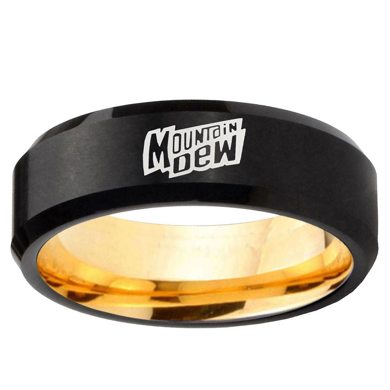 Mountain Dew Beveled Edge Black Gold Tungsten Promised Ring