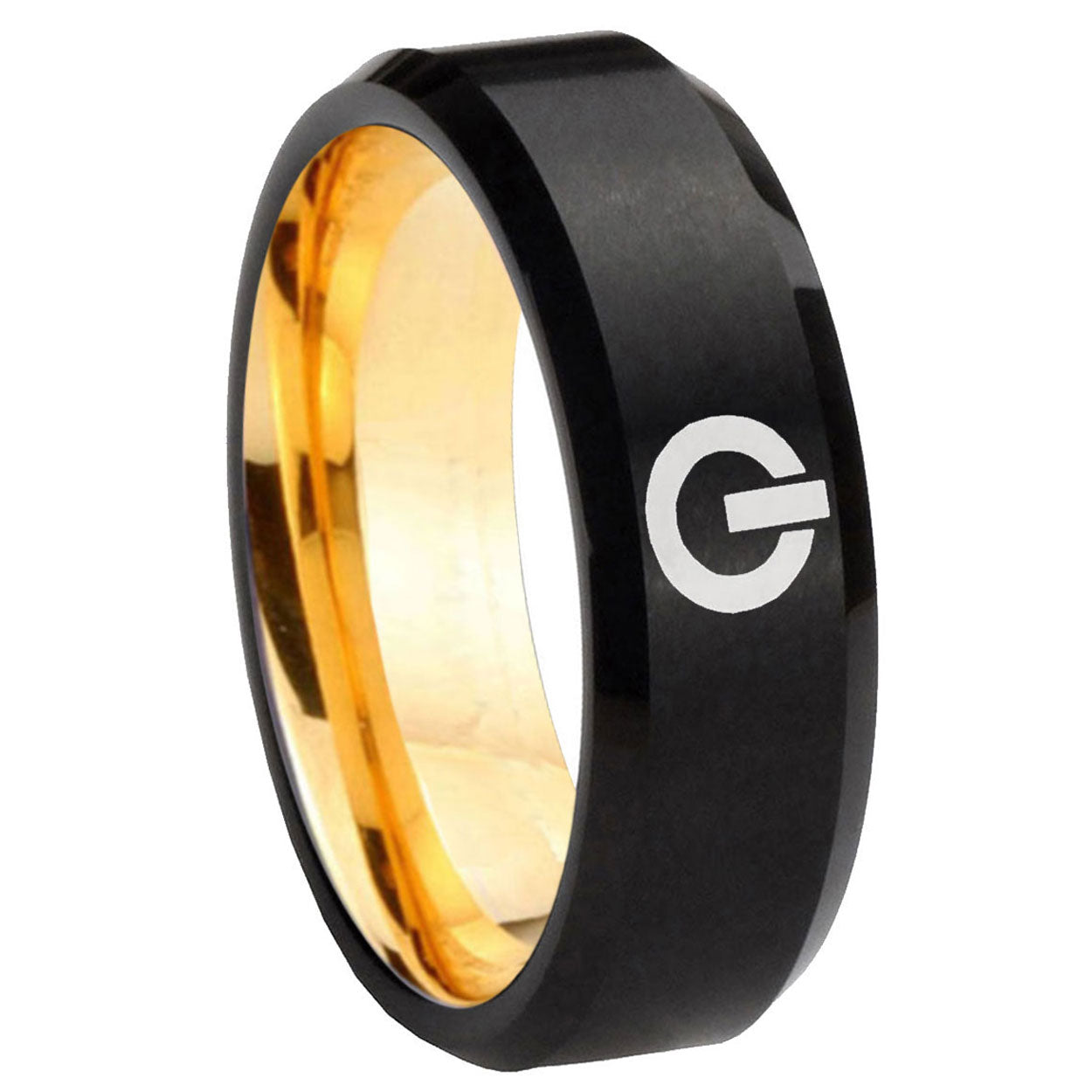 8mm Power Beveled Edge Black And Gold Tungsten Ring Engraved