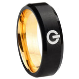 8mm Power Beveled Edge Black And Gold Tungsten Carbide Men's Ring Engraved
