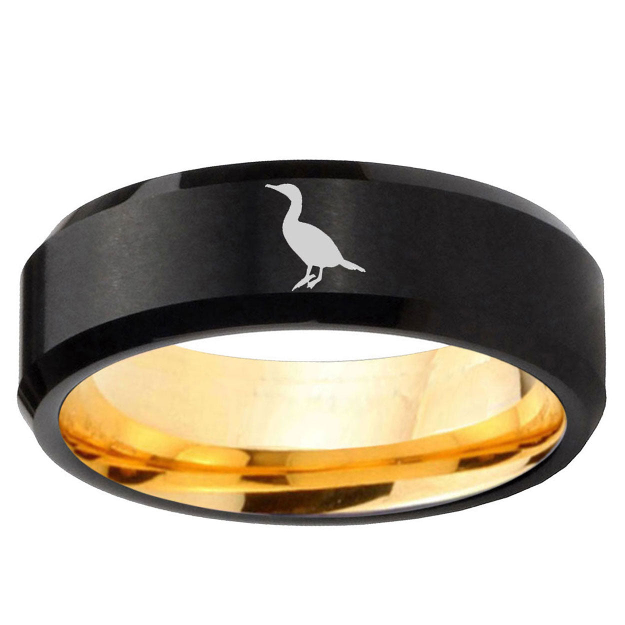 Cormorant Beveled Edge Black And Gold Tungsten Wedding Band
