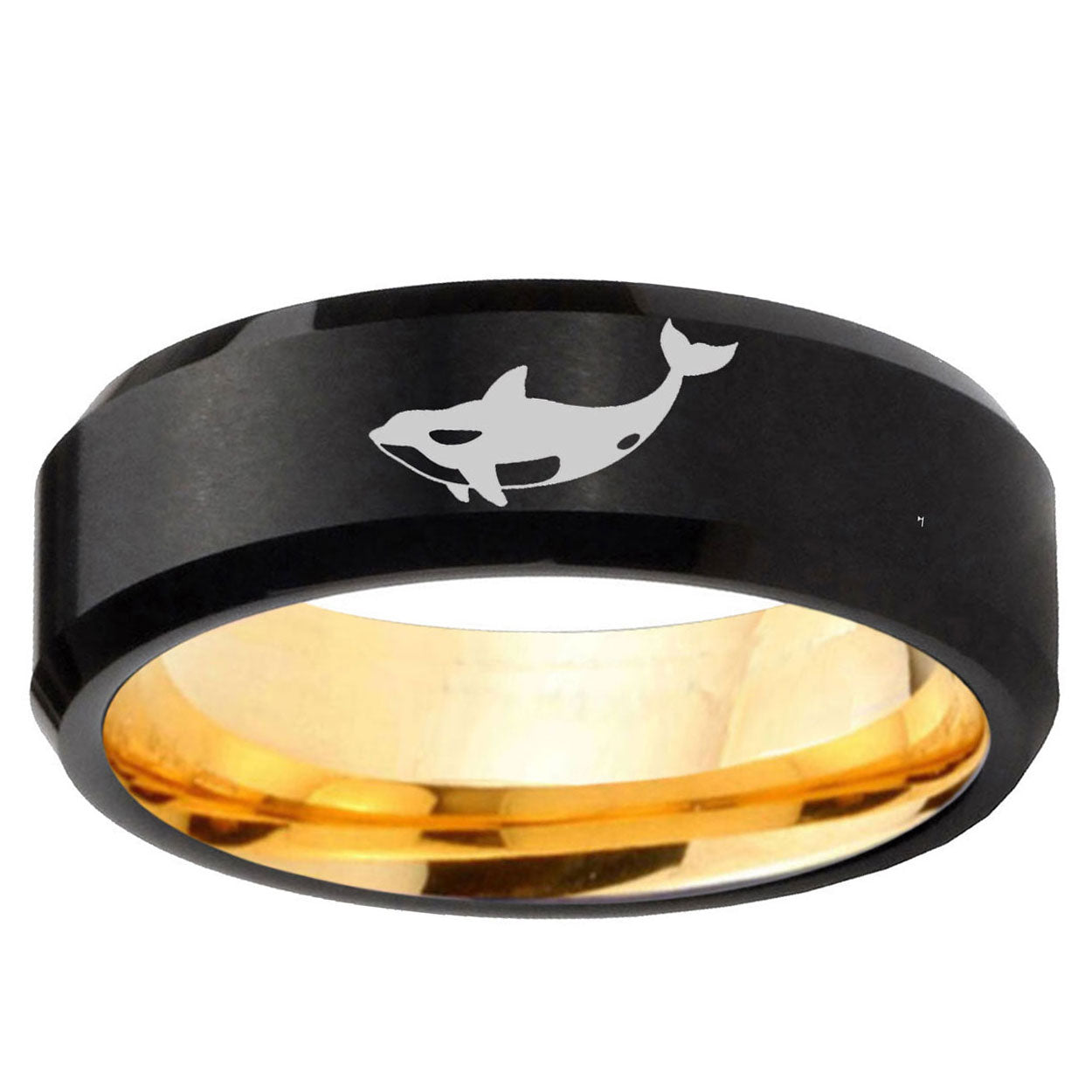 Keller Whale Beveled Edge Black And Gold Tungsten Ring