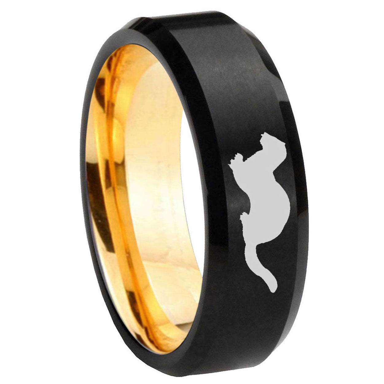 8mm Otter Beveled Edge Black And Gold Tungsten Mens Ring