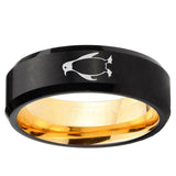 Penguin Beveled Edge Black And Gold Tungsten Carbide Engagement Ring