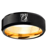Military Pow Beveled Edge Black And Gold Tungsten Carbide Men's Wedding Ring