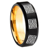 8mm Multiple Celtic Beveled Edge Black And Gold Tungsten Carbide Promise Ring