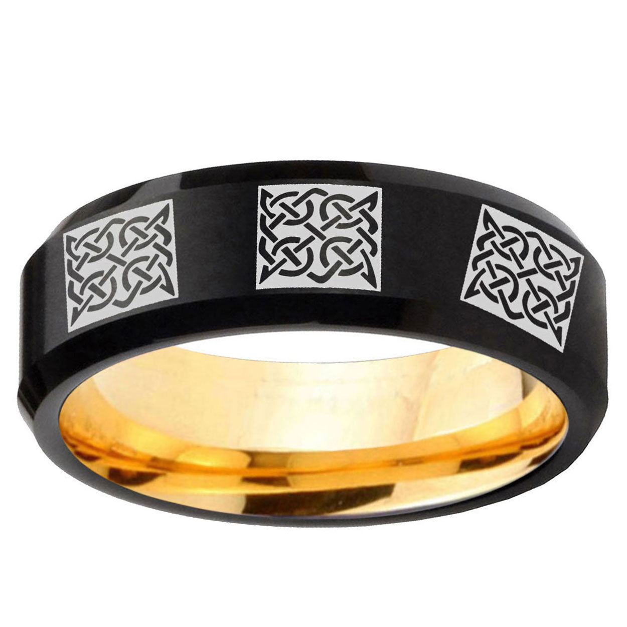 Multiple Celtic Beveled Black Gold Tungsten Promise Ring