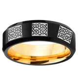 Multiple Celtic Beveled Edge Black And Gold Tungsten Carbide Promise Ring