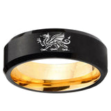 Dragon Beveled Edge Black And Gold Tungsten Carbide Rings for Men