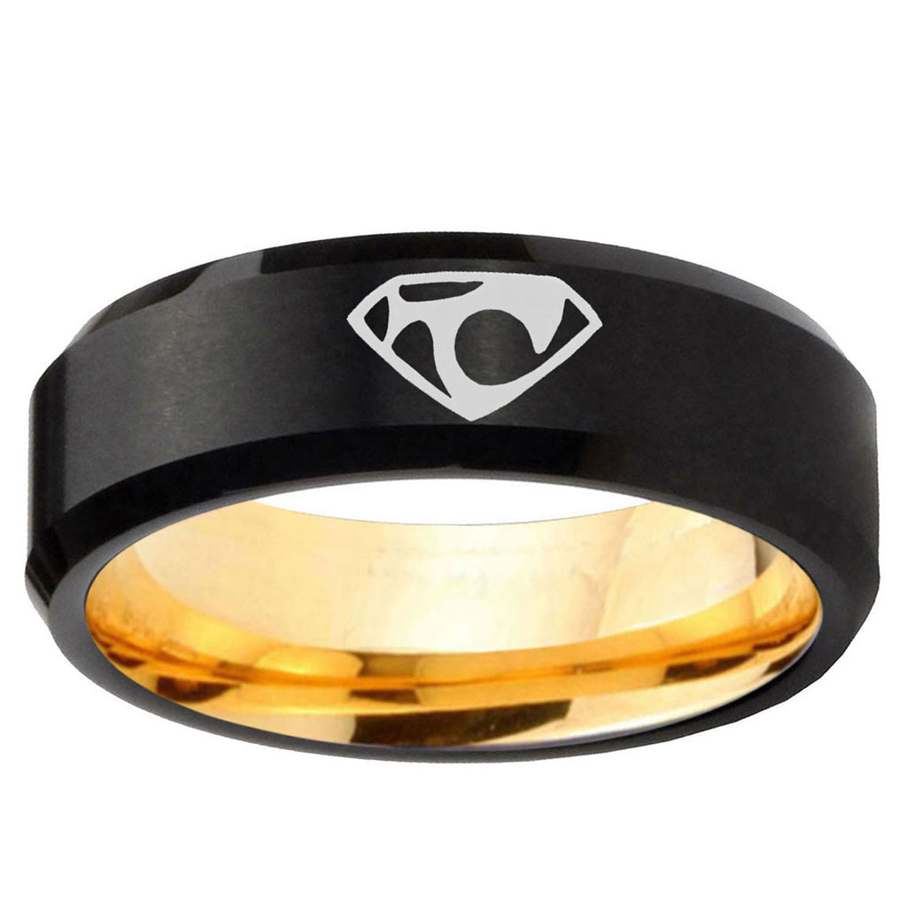 House of Van Beveled Edge Black Gold Tungsten Wedding Ring