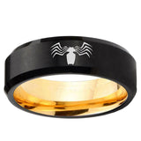 Spider Beveled Edge Black And Gold Tungsten Carbide Promise Ring