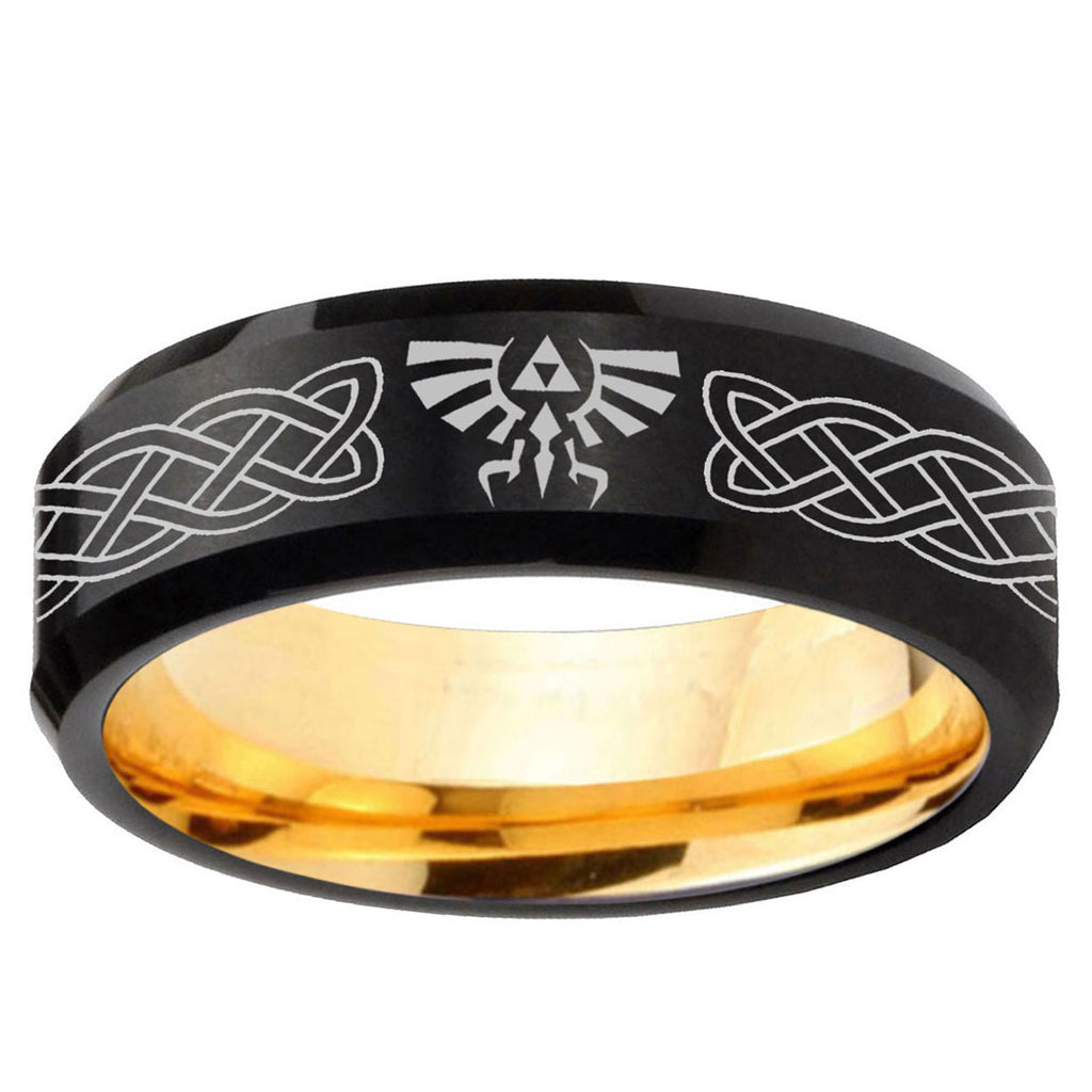 Celtic Zelda Beveled Edge Black Gold Tungsten Promised Band