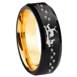 8mm Deer Hunting Beveled Edge Black And Gold Tungsten Custom Rings