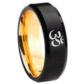 8mm Om Aum Yoga Beveled Edge Black Gold Tungsten Promised Ring