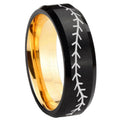 8mm Baseball Beveled Tungsten Black Gold Mens Promise Ring