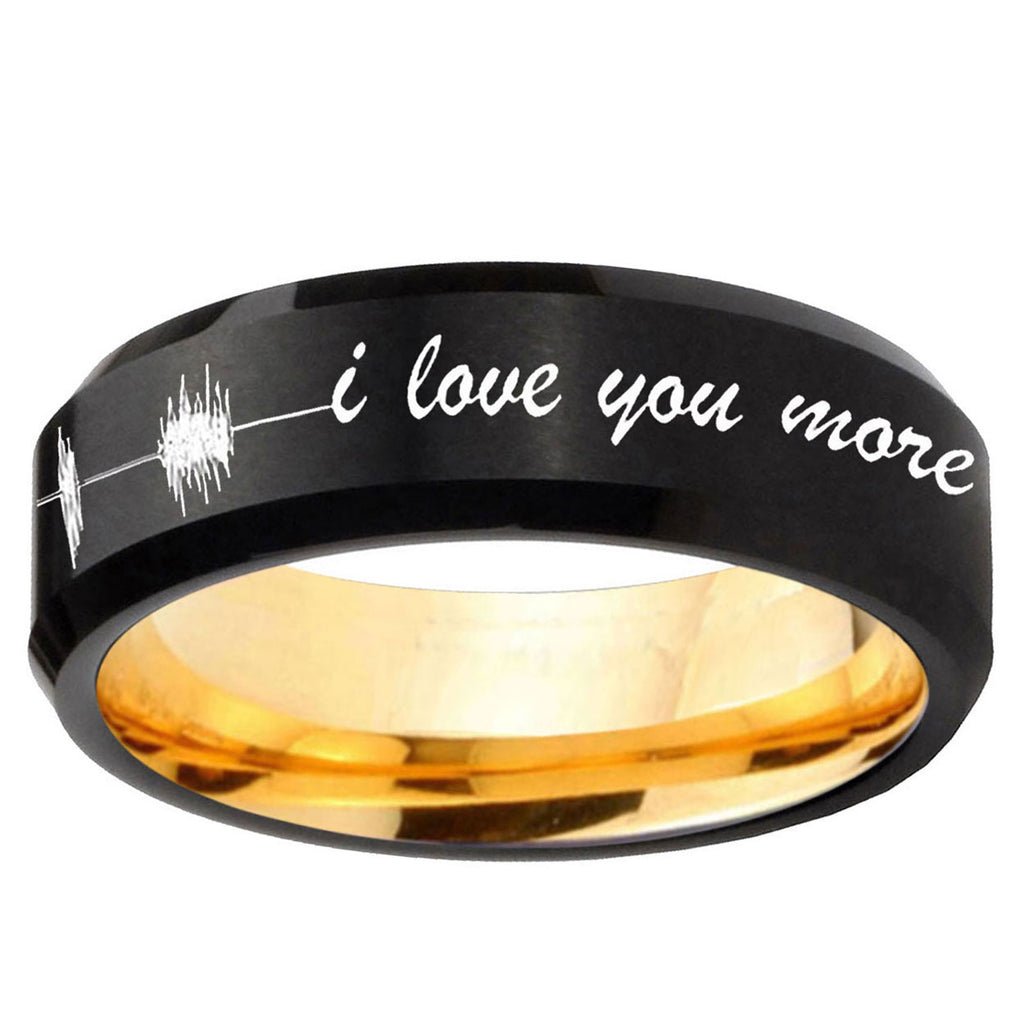 Sound Wave I love you more Beveled Black Gold Tungsten Ring