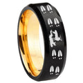8mm Deer Hunting Tracks Beveled Edge Black Gold Tungsten Ring
