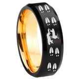 8mm Deer Hunting Tracks Beveled Edge Black And Gold Tungsten Men's Wedding Ring