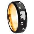 8mm Bear and Paw Beveled Edge Black And Gold Tungsten Ring