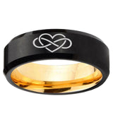 8mm Infinity Love Beveled Tungsten Carbide Black Gold Mens Promise Ring
